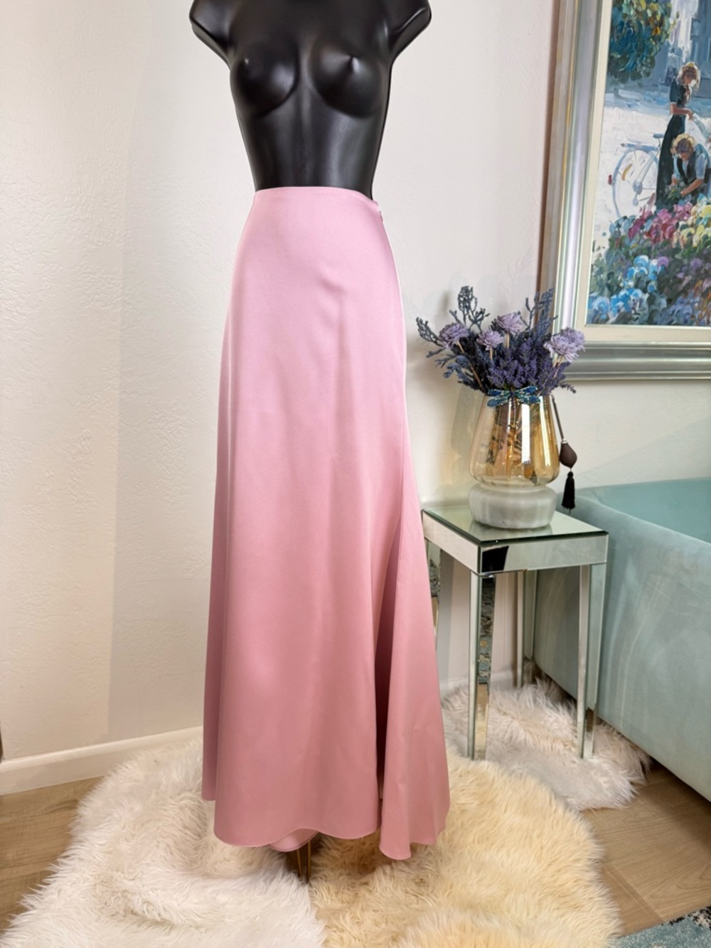 NWT Halston Astin Satin High-Low Maxi Skirt Dusty Rose Size‎ 8 - Picture 8 of 16